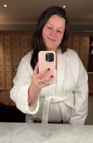 Woman in bathrobe